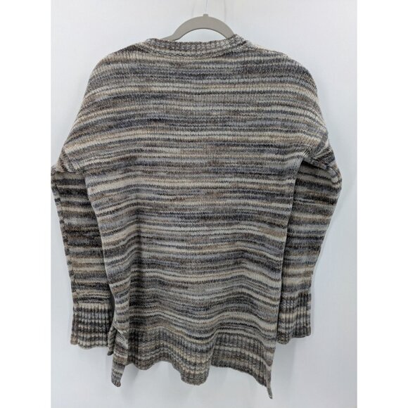 Vince Knit Sweater Womens Size Medium Gray Brown Striped V-Neck Wool Silk Blend - Picture 2 of 7